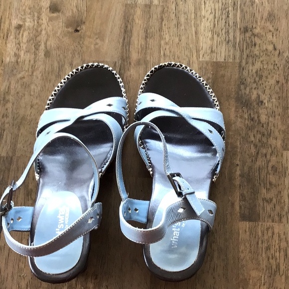 What’s What Aerosoles Gray Wedge 3 in Leather Sandals with adjustable strap Sz 8 - Picture 4 of 7